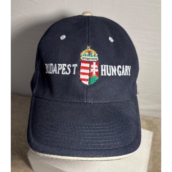 Budapest Hungary Embroidered Navy Blue Adjust Baseball Cap Brass Buckle Strap - Picture 3 of 9
